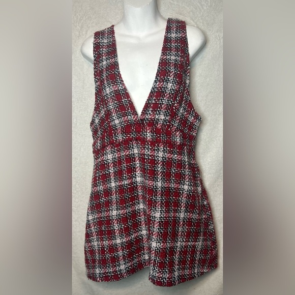 New Look Red & Black Plaid Mini Dress Size 10 - Picture 2 of 8